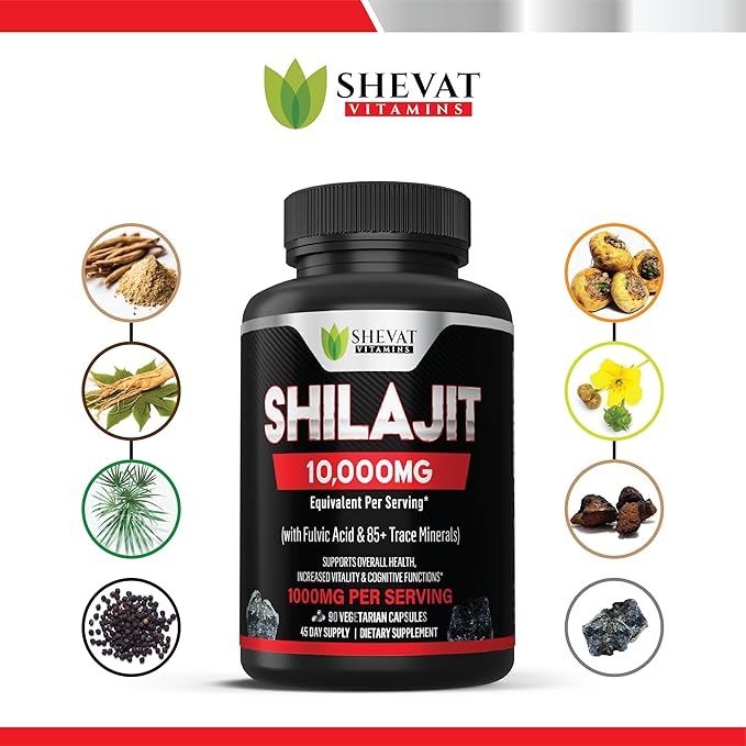 Shilajit Capsules 22000mg and 85+ Trace Minerals for Energy &ampImmune Support-Organic shilajit for Men &amp Women Non-GMO Shilajit Pills for Men Made in USA (Packaging May Vary)