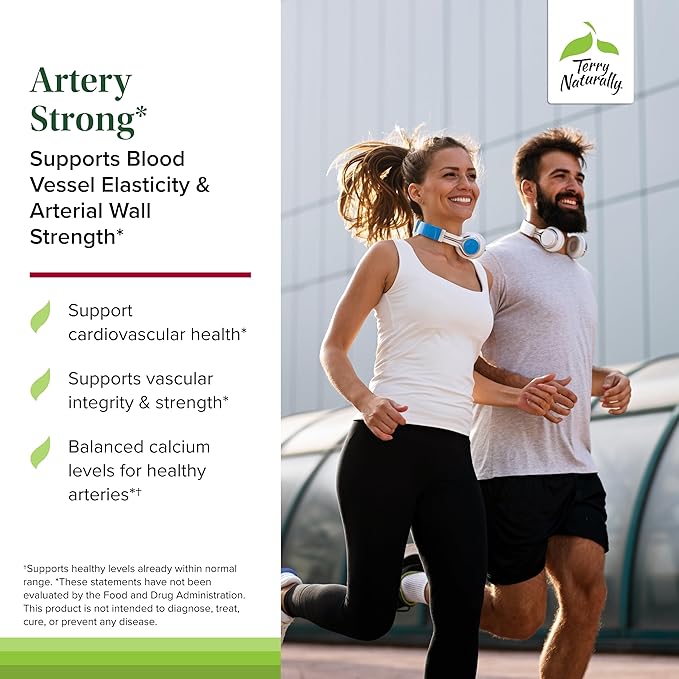 Terry Naturally Artery Strong - Cardio Health &amp Vascular Elasticity and Strength Support - Cardiovascular Support Supplement with Vitamins A &amp D3 - Aids Blood Vessel Elasticity - 60 Softgels