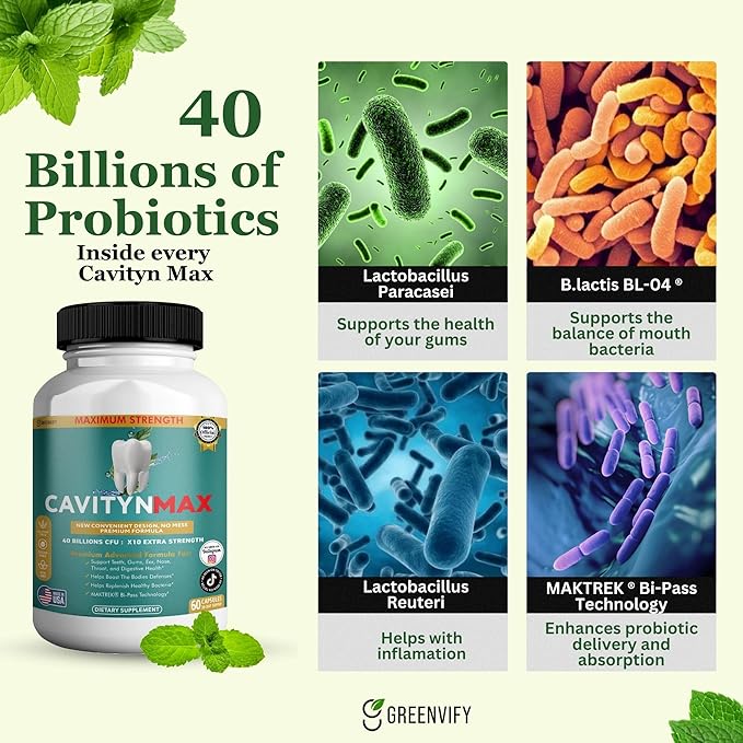 Cavityn Max Probiotic Supplement 40 Billion CFU 60 Capsules Digestive Health Support (1)
