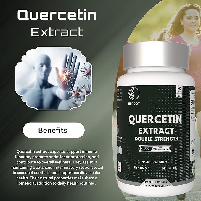 Quercetin Extract Capsules Non-GMOGluten-Free Vegetarian Supports Overall Health Strength Energy (120 Capsules)
