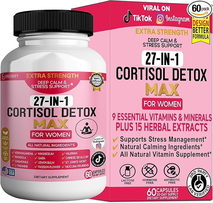 27-in-1 Cortisol Detox Max for Women Extra Strength Deep Calm &amp Stress Support 60 Capsules 30-Day Supply (1)