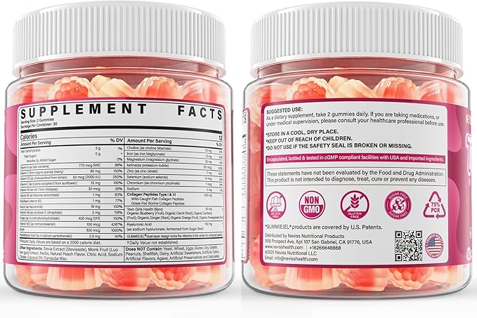 Methylated Multivitamin Gummies for Teen Girls 12-17 Methylfolate Iron Collagen D3 K2 Magnesium Zinc Daily Vitamins A C E B Complex for Teenager Growth Skin Bone Energy - Sugar Free 60 Cts