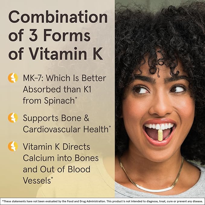 Jarrow Formulas K-Right - Vitamin K-Complex (K1 MK-4 MK-7 D3) - 60 Servings (Softgels) - Dietary Supplement for Bone &amp Cardiovascular Health Support - Vitamin K2 MK-7 - Gluten Free