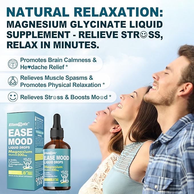 Magnesium Glycinate Liquid Drops for Kids Adults with GABA Ashwagandha L-Theanine Vitamin D3 B6 Saffron for Brain Calm Muscle Relaxation Mood Zzz- Calm Magnesium Supplement Vegan 2 Pack