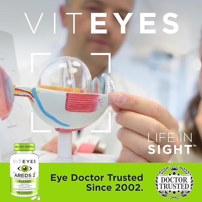 Viteyes AREDS 2 Eye Vitamins Classic Macular Support Allergen Free Capsules with Natural Vitamin E Vitamin C Zinc Copper Lutein &amp Zeaxanthin Eye Doctor Trusted Manufactured in The USA 18