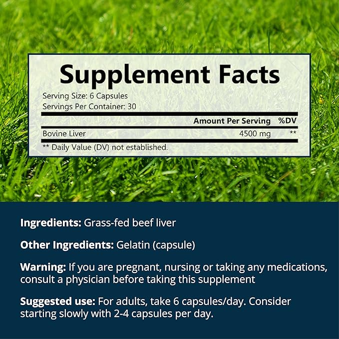 Dr. Boz - Beef Liver Capsules 30 Servings - 4500mg Cow Liver - Energy Immunity &amp Health - Vitamin A B12 Zinc &amp Iron Supplement - Grass Fed &amp Pasture Raised Cows - Made in the USA - S