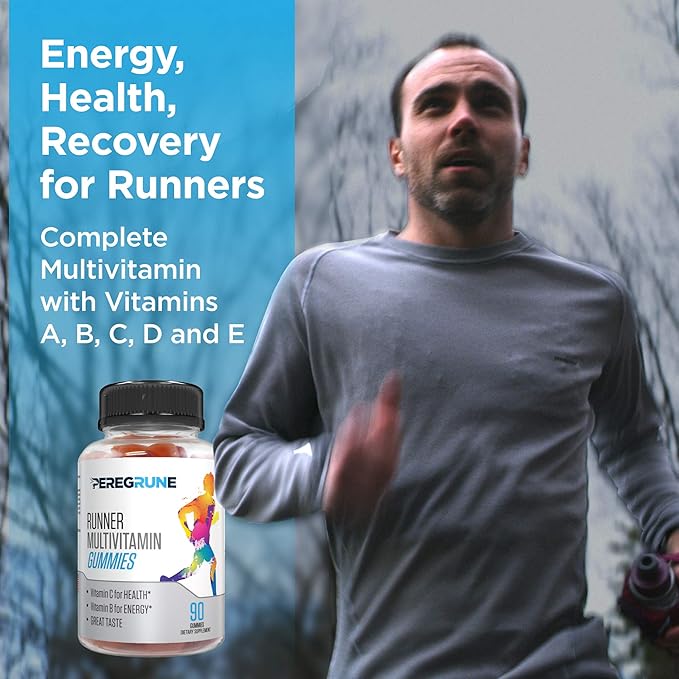 Runner Multivitamin Gummies - Daily Vitamin for Running with Vitamins A C D E and B Complex – 50% Less Sugar – Antioxidants Recovery Endurance and Energy Gummy – Running Supplement