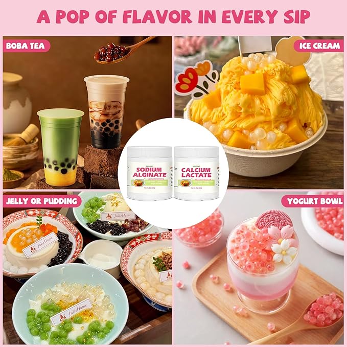 DIY Popping Boba Kit – Make Juice Pearls at Home | Sodium Alginate &amp Calcium Lactate Set 2oz Each Food Grade Molecular Gastronomy Starter Kit