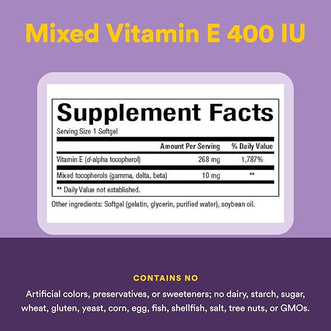 Natural Factors Mixed Vitamin E 400 IU Antioxidant Support for Cardiovascular and General Health 240 softgels (240 servings)