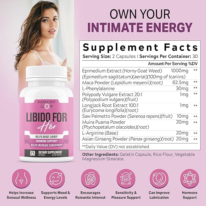 Libido for HER - Libido Booster for Women to Boost Desire Intimacy Lust - 3rd Party Tested Supplement to Support Women's Health Energy Assist | 3rd Party Tested Supplement - 60 Capsules