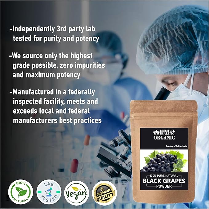 Organic Black Grapes Powder 100% Pure Natural 300 Gram / 10.58 oz