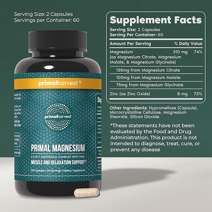 Primal Creatine Powder + Primal Magnesium Capsules Bundle | 2-Pack | Support Muscle Strength Recovery &amp Relaxation | 60 Servings