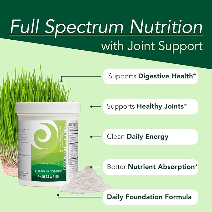 Essentials Blend+ Greens Powder with Probiotics Enzymes &amp Glucosamine | Digestive &amp Joint Support | Daily Gut Health Nutrient Absorption &amp Energy | Vegan Non-GMO