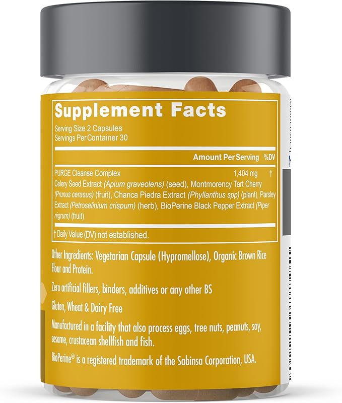 Eu Natural Purge Uric Acid Flush - Eat &amp Drink What You Want - Uric Acid Support for Joints &amp Mobility with Celery Seed Tart Cherry &amp Chanca Piedra - 60 Vegetarian Capsules