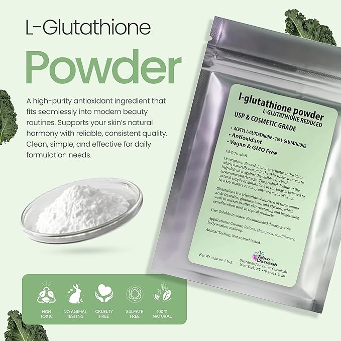 Reduced L-Glutathione Powder DIY Cosmetic Grade Pure Glutathione Organic Powder for Skin (4 Ounce / 113 gram)