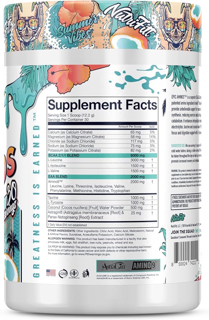 Nutrifitt Epic Aminos | Flavorful for Lean Muscle Growth | Muscle Recovery | Hydration + Endurance | 30 Servings | Pink Burst