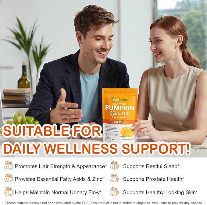 Pumpkin Seed Oil Capsules with Saw Palmetto 300 Softgels Pumpkin Seed Oil for Hair Growth Supports Urinary Bladder &amp Prostate Health Cold Pressed &amp Pure Virgin Gluten Free Non-GMO SOY F