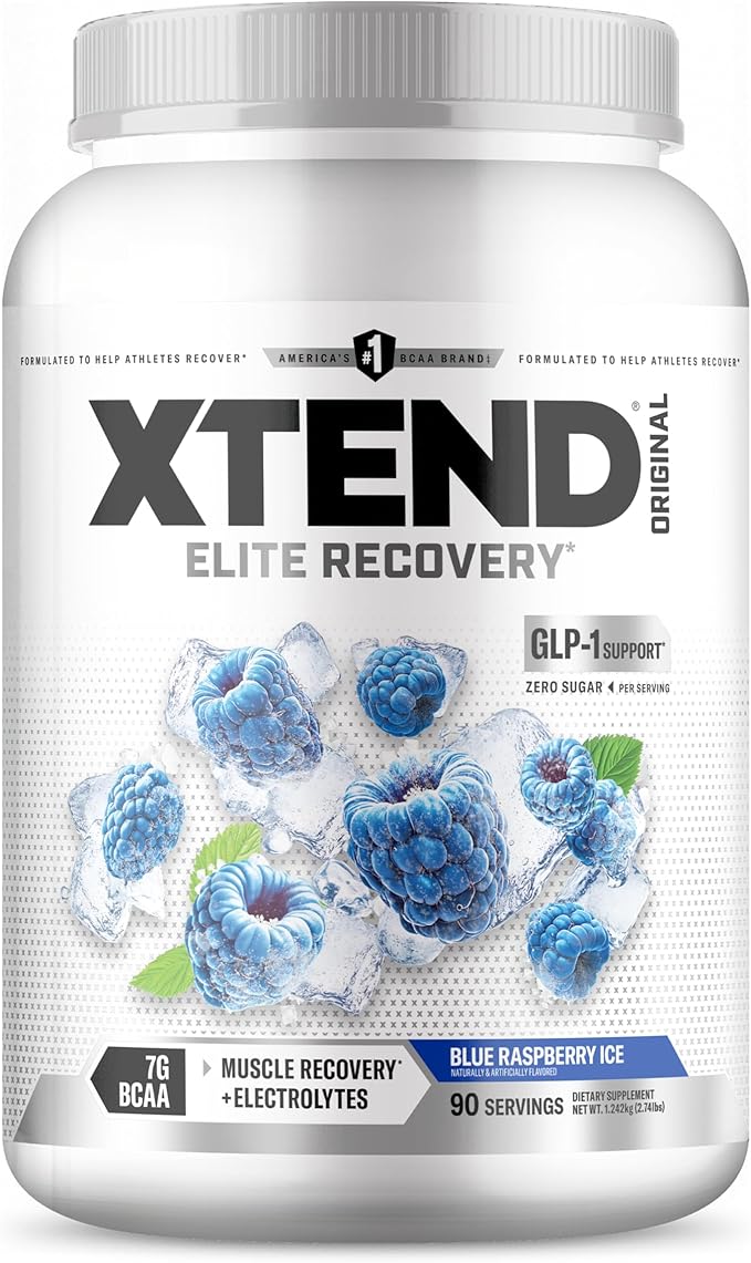 Xtend Original BCAA Powder 7g BCAAs and 2.5g L-Glutamine for Muscle Recovery Hydration and Lean Muscle Sugar Free Intra and Post Workout Drink with Electrolytes Blue Raspberry Ice 90 Servings
