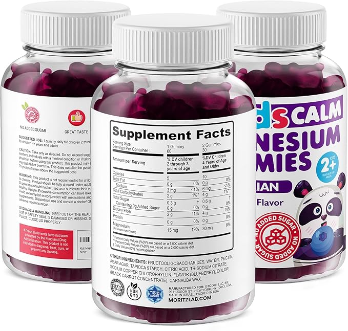 DR. MORITZ Sugar-Free Calm Magnesium Gummies for Kids and Adults - Non-GMO Magnesium Citrate Gummies - Blueberry Flavor - 2-Pack (60 Count)