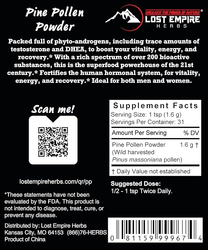 Pine Pollen Powder Wild Harvested - 99% Cracked Cell Wall | Supports Healthy Energy &amp Longevity (50 Grams)