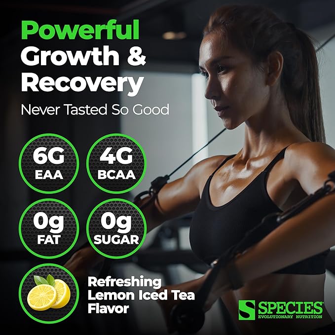 Species Nutrition Amino Evolved EAA &amp BCAA Powder Fermented Branched Chain Amino Acids Muscle Recovery &amp Endurance Pre &amp Post Workout Supplement (Lemon Iced Tea 30 Servings)