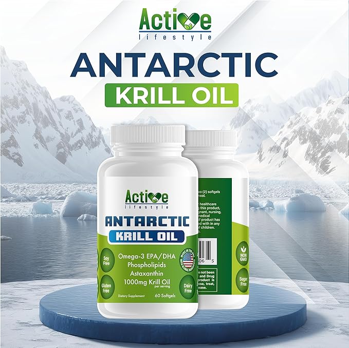 Active Lifestyle Antarctic Krill Oil Supplement High Absorption EPA DHA Astaxanthin &amp Phospholipid Red Krill GMO Free Gluten Free Soy Free Dairy Free Lab Tested Made in USA