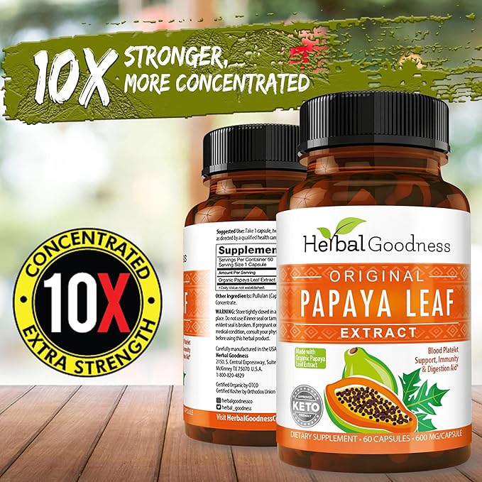 Papaya Leaf Extract for Platelets &amp Papaya Enzyme Bundle – 10X Digestive Capsules &amp 15X Liquid Platelet Support – Immune Gut and Digestive Health