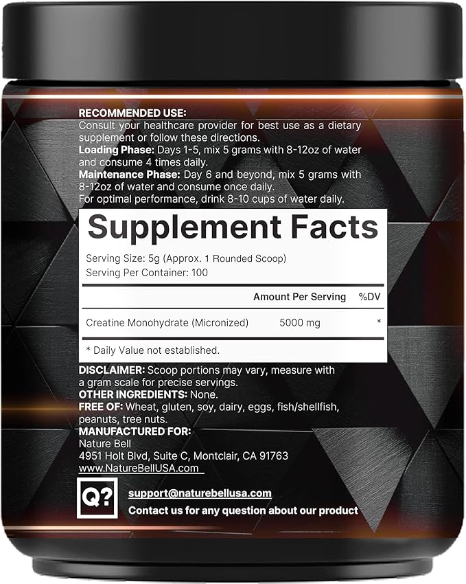 NatureBell 2 Pack Instant Creatine Monohydrate Powder 500g 5000mg Per Serving | Micronized Pure &amp Unflavored | Pre-Workout | Keto Vegan Filler-Free | 200 Servings (2.2 lb)