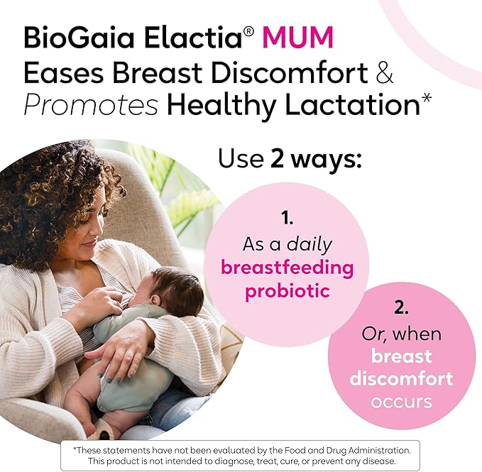 BioGaia Elactia Breastfeeding Probiotic | Lactation Supplements | Newborn Essentials and Probiotics for Both Mom &amp Baby | Daily Supplement for Healthy Lactation | 30 Count | Breastfeed Happy
