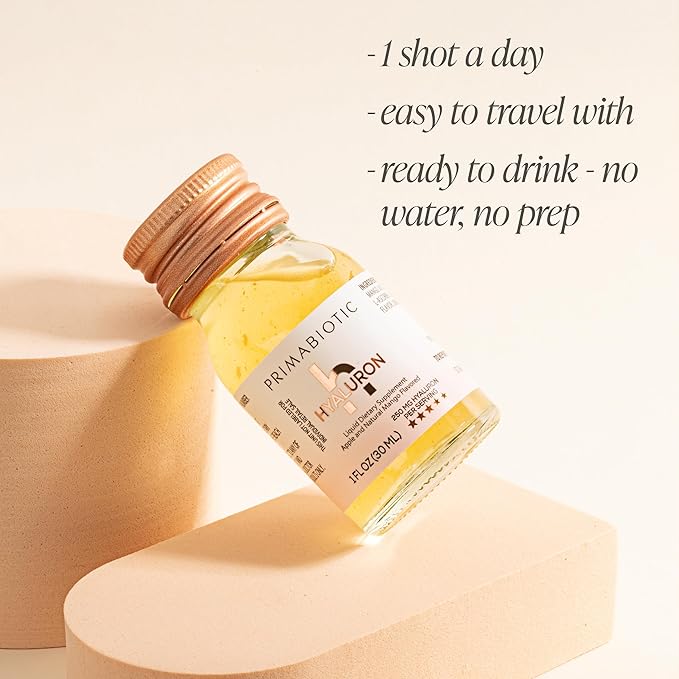 PRIMABIOTIC Hyaluronic Acid 250mg - Mango Flavor 30 Shots x30ml | Vegan Deep Hydration Anti-Aging and Skin Elasticity Support - Beauty Drink for Hydration Smoothness and Firmness