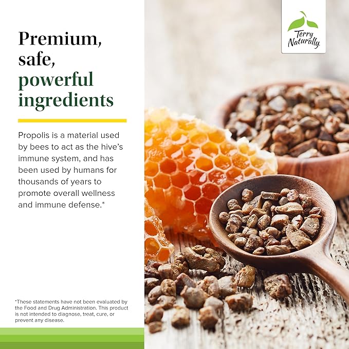 Terry Naturally Propolis Extract EP300 - Upper Respiratory &amp Immune System Support Supplement - Non-GMO with Bee Propolis Extract - Child &amp Adult Supplement - 60 Chewable Tablets