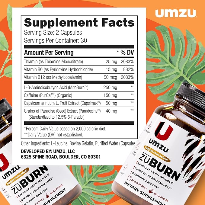 UMZU ZuBurn Energy Support Supplement (30 Day Supply) – Caffeine Mitoburn Capsimax Grains Of Paradise B6 &amp B12 – Energy Supplements For Daily Energy Focus &amp Active Lifestyle Support General