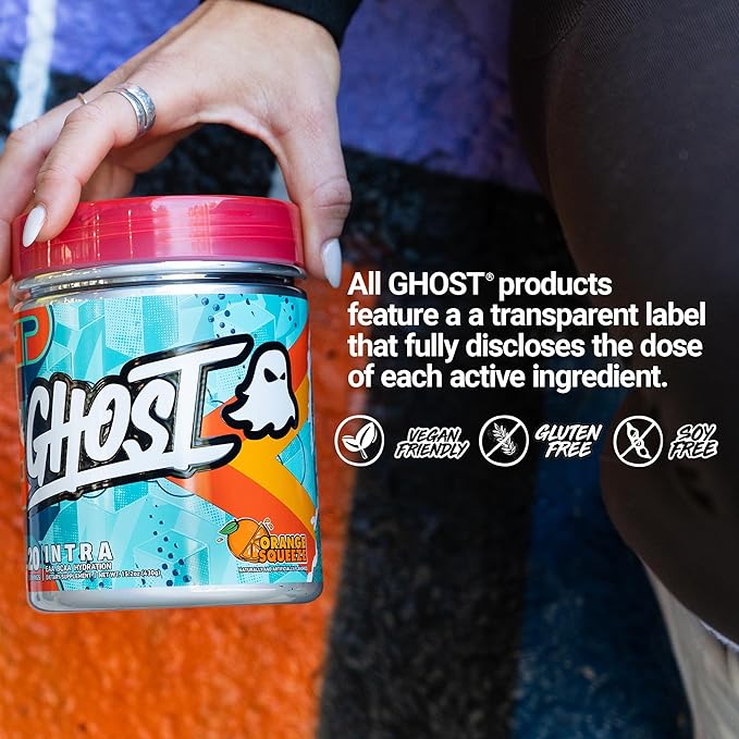 GHOST Intra Workout Powder Orange Squeeze - BCAAs &amp EAAs Nootropics &amp Hydration - Essential &amp Branch Chain Amino Acids Supports Muscle Recovery &amp Focus - Pre Intra &amp Post Worko