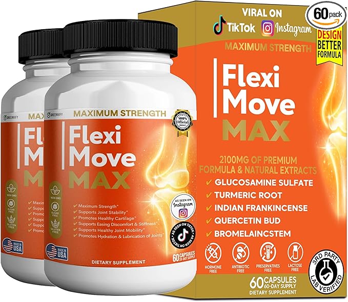 FlexiMove Max Joint Support Supplement Glucosamine Turmeric Chondroitin 60 Capsules (2)