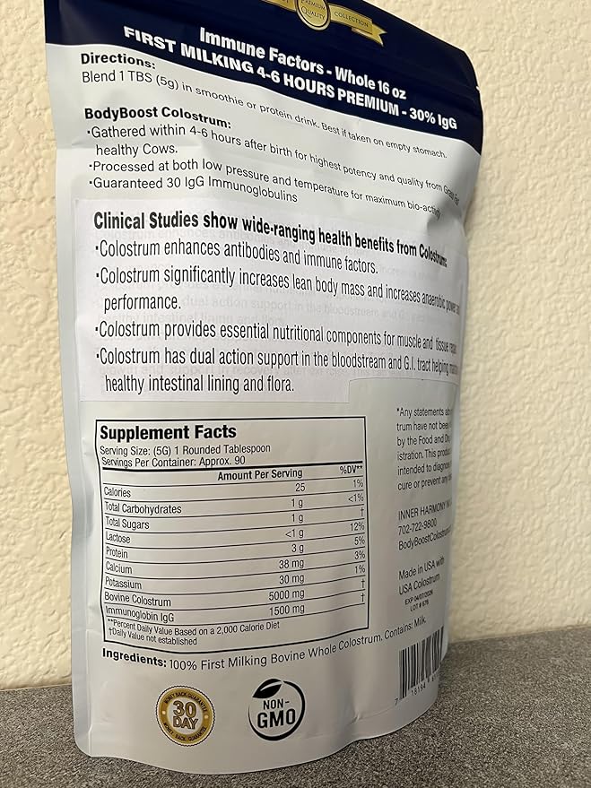 BodyBoost Premium Colostrum Whole 100% Bovine Colostrum Powder Immune Booster Supplement with Immunoglobulin &amp Lactoferrin Grass Fed Colostrum Powder Gut Health Diverse Intake16 oz