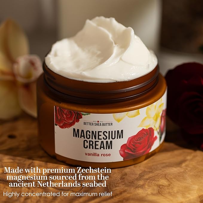 Better Shea Butter Magnesium Lotion for Women | Vanilla Rose | For Pregnancy Kids &amp Babies | Relieves Muscle Tension &amp Leg Cramps | Organic &amp Natural Ingredients