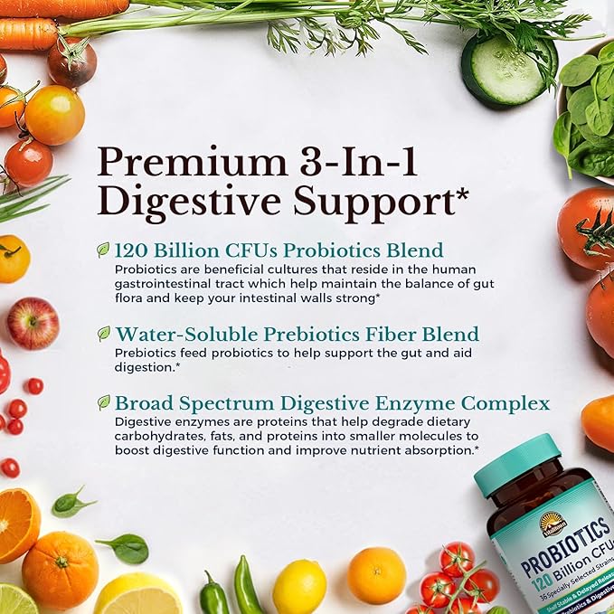 Vitalitown Probiotics &amp Calcium Bundle: 120 Billion CFU with Prebiotics &amp Enzymes for Digestive &amp Immune Support Plus High Absorption Calcium with D3 for Bone Strength