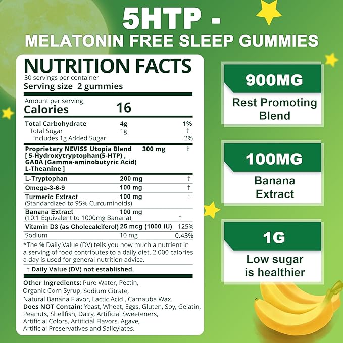 NEVISS Sugar Free L-Theanine Calm Gummies 120 Counts + Sugar Free 5-HTP Gummies 120 Counts