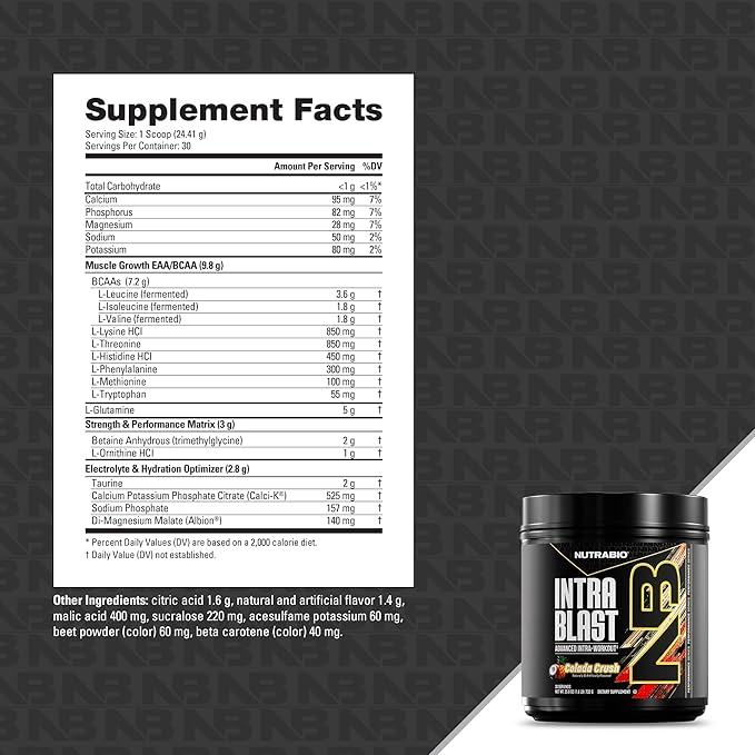 NutraBio Intra Blast Bcaa Powder Amino Acid Supplement Electrolyte &amp Hydration Blend Intra Pre Workout &amp Muscle Recovery 20g Eaa Amino Acids Powder 5g Glutamine- Colada Crush 30 Serving