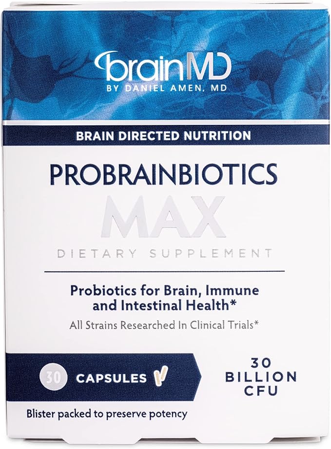 BRAINMD Dr Amen ProBrainBiotics MAX - 30 Capsules - Probiotics for Brain Immune &amp Intestinal Health - Gluten Free - 30 Servings