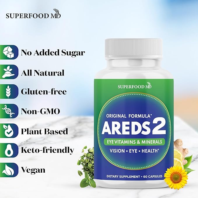 AREDS 2 Eye Vitamin &amp Mineral Supplement Contains Lutein Vitamin C Zeaxanthin Zinc &amp Vitamin E with Added Copper - 60 Count
