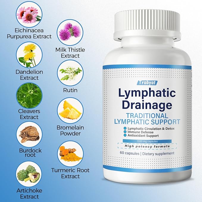 Lymphatic Drainage Capsules 60 Capsules New Maximum Potency Formula 2 Month Supply with Dandelion Extract Cleavers Extract - Supports Cellulite Reduction Lymphatic Drainage &amp Immune Health