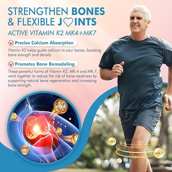 Vitamin K2 Gummies MK-7 200 mcg &amp MK-4 500 mcg for Women &amp Men Sugar Free Perfect 2-IN-1 Full Spectrum Vitamin K2 Supplement for Bone He❤rt Promotes Calcium Absorption Brain Teeth Immune