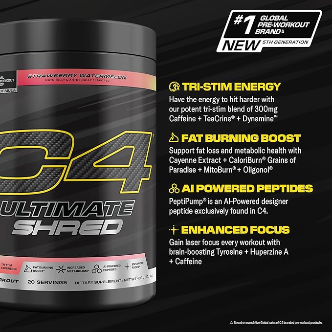 Cellucor C4 Ultimate Shred Pre Workout Powder Fat Burner for Men &amp Women Weight Loss Supplement with Ginger Root Extract Strawberry Watermelon 20 Servings 12.3 Ounce (Pack of 1)
