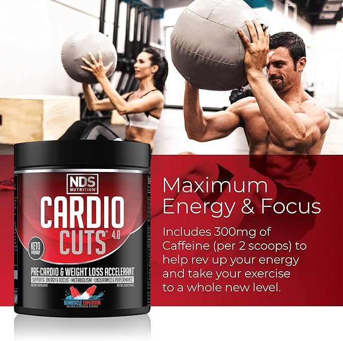 Cardio Cuts NDS Nutrition 4.0 Pre Workout Supplement - Advanced Weight Loss and Pre Cardio Formula with L-Carnitine CLA MCTs L-Glutamine and Safflower Oil - Bombsicle (40 Servings)