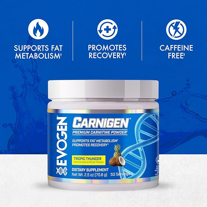 Evogen Carnigen - Premium Carnitine Powder | Supports Fat Metabolism &amp Promotes Recovery | Stimulant-Free L Carnitine Supplement Matrix with Acetyl L-Carnitine | Tropic Thunder | 50 Servings