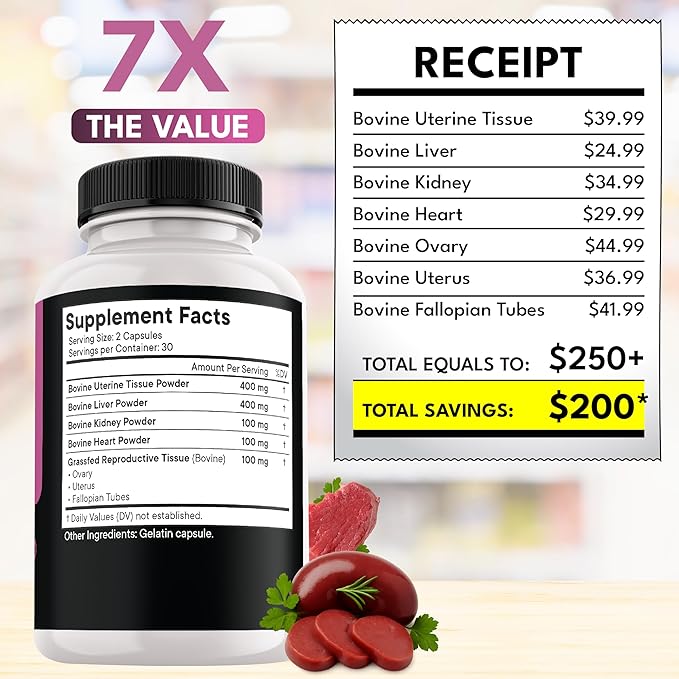 NEW AGE Beef Organ Supplement for Women – Supports Hormone Balance Energy &amp Wellness – Pasture Raised Superfood – Liver Heart Kidney Uterine Tissue – Ovary Uterus Fallopian Female Support-12