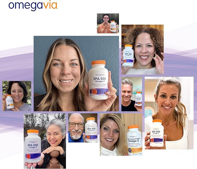 OmegaVia EPA 500 Purified Omega-3 Fish Oil Supplement 500 mg EPA in Triglyceride Form Burpless Fish Oil Non-GMO Gluten-Free IFOS 5-Star 120 Softgels (Pack of 2)