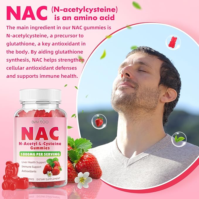2 Pack Sugar-Free 1000mg NAC Gummies N-Acetyl Cysteine Supplement for Antioxidants &amp Immune Support 120 Vegan Gummies
