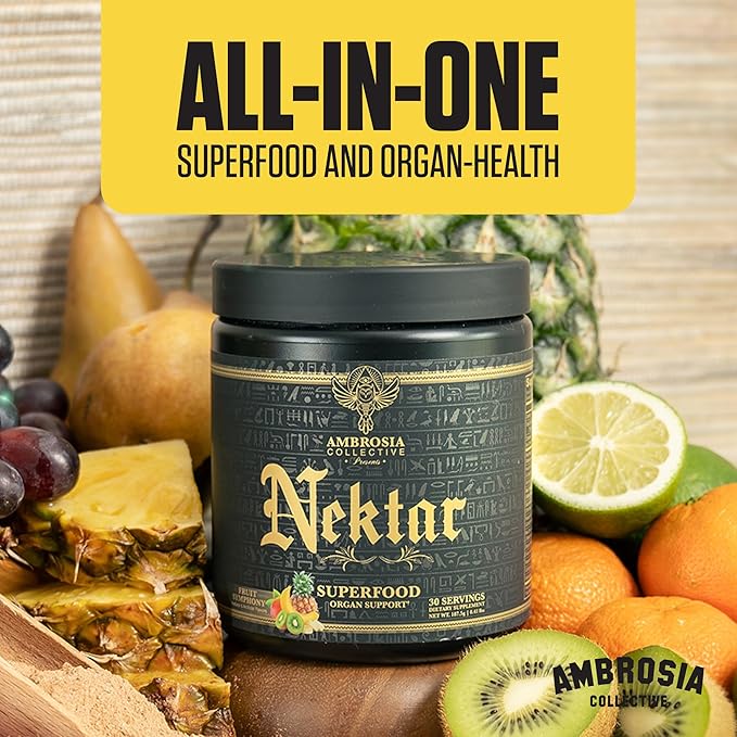 Ambrosia Superfood Organ &amp Cycle Support Powder | Liver &amp Kidney Support with Milk Thistle Red Yeast Rice &amp CoQ10 | 13 Superfood Ingredients | 30 Servings | Fruit Symphony
